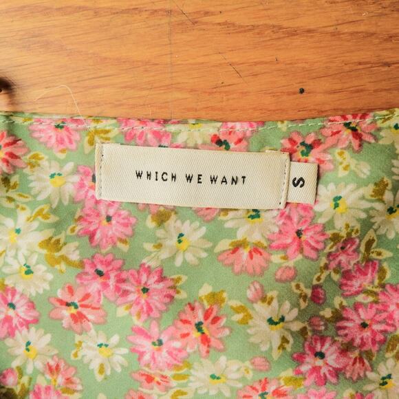 Which We Want Green & Pink Floral Summer Slip Dress Size S Cottagecore Strappy - Picture 4 of 6